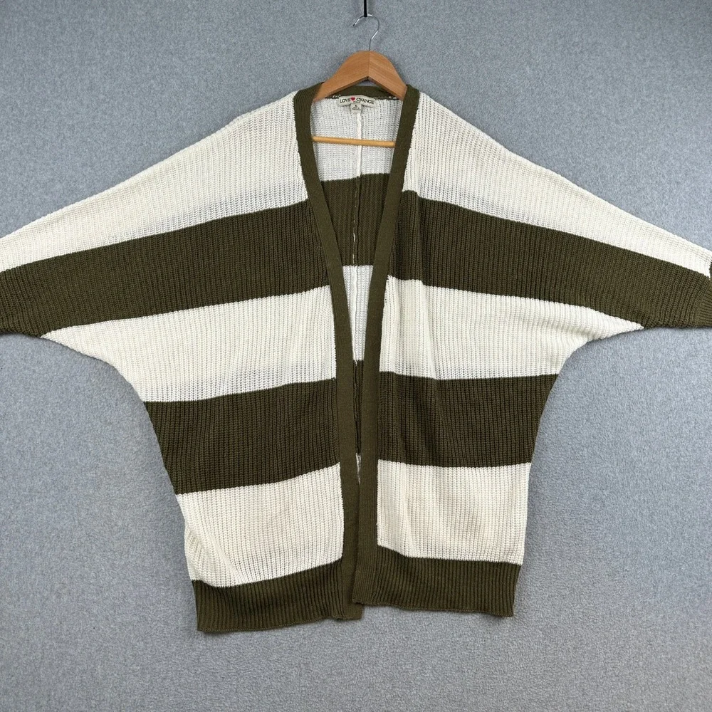 Love Change Cardigan Women's XL‎ Olive White Striped Batwing Knit Sweater Casual